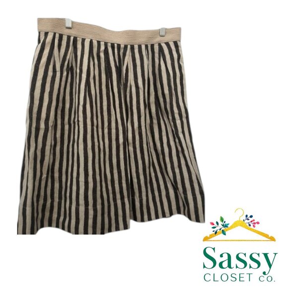 Striped Linen Skirt – LOFT, Tan Waistband, Sz 12, New - Picture 1 of 9